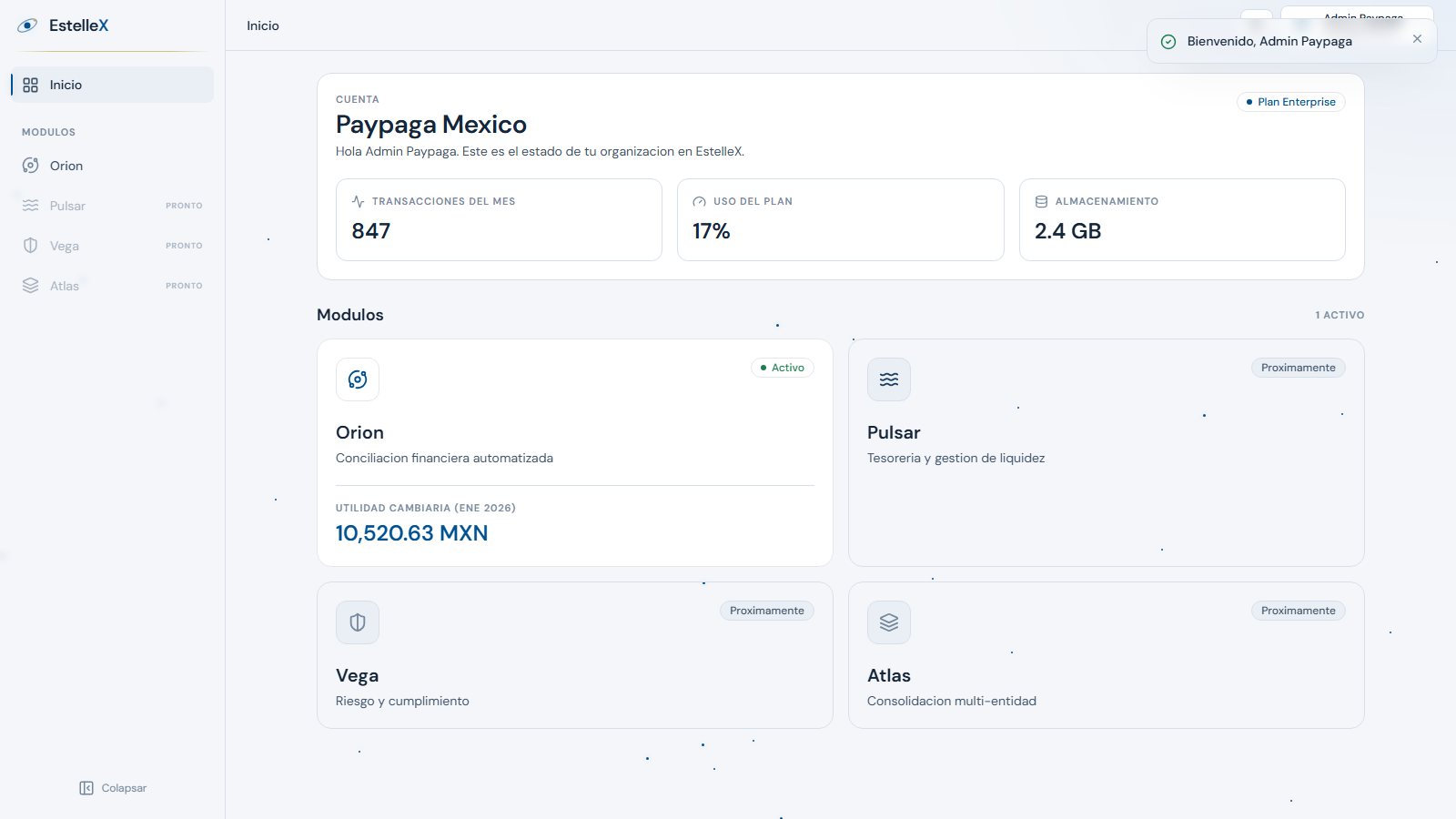 EstelleX Orion - Módulo de conciliación contable automatizada desarrollado por Nebel Software
